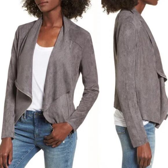BLANKNYC Jacket Asymmetric Zipper Front Moto Drapey Cowl Neck Stretchy Gray S - Picture 1 of 10